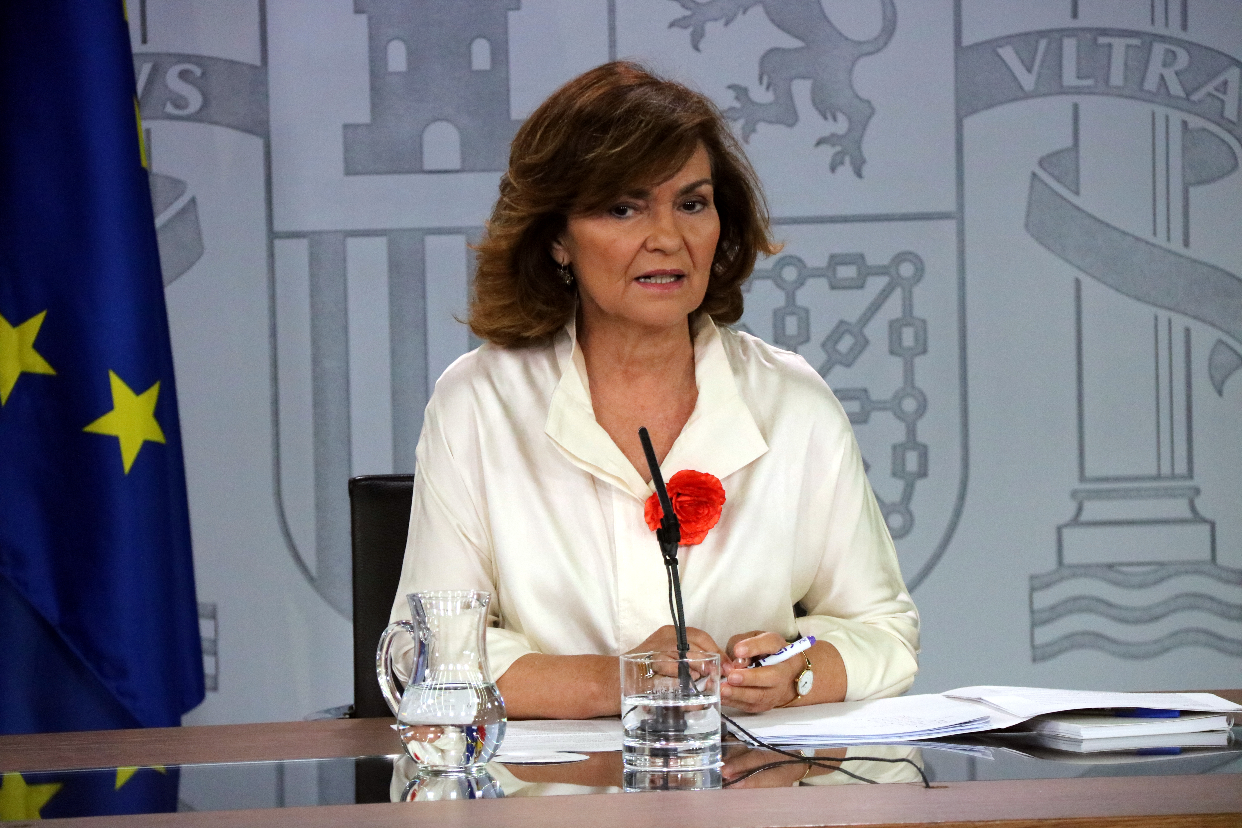 Vice president Carmen Calvo at a press conference on July 26, 2019 (ACN/Roger Pi de Cabanyes)